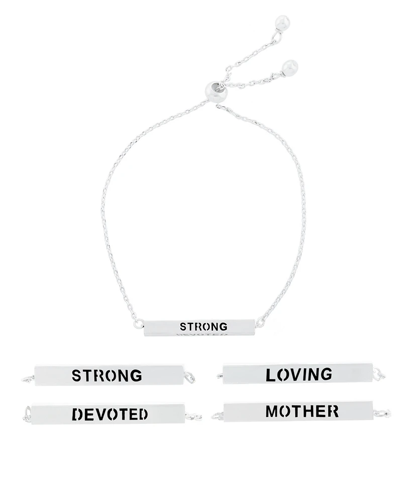 Inspirational Mother, Devoted, Loving and Strong 4 Sided Bar Adjustable Bracelet In Silver Plated