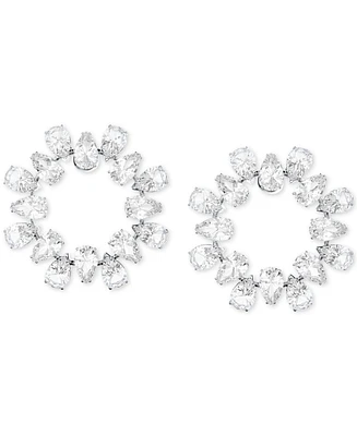 Swarovski Silver-Tone Crystal Circle Stud Earrings