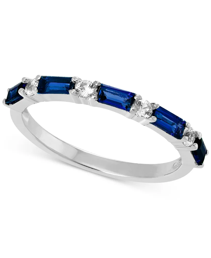 Lab-Grown Blue Sapphire (5/8 ct. t.w.) & White (1/5 Stack Ring Sterling Silver