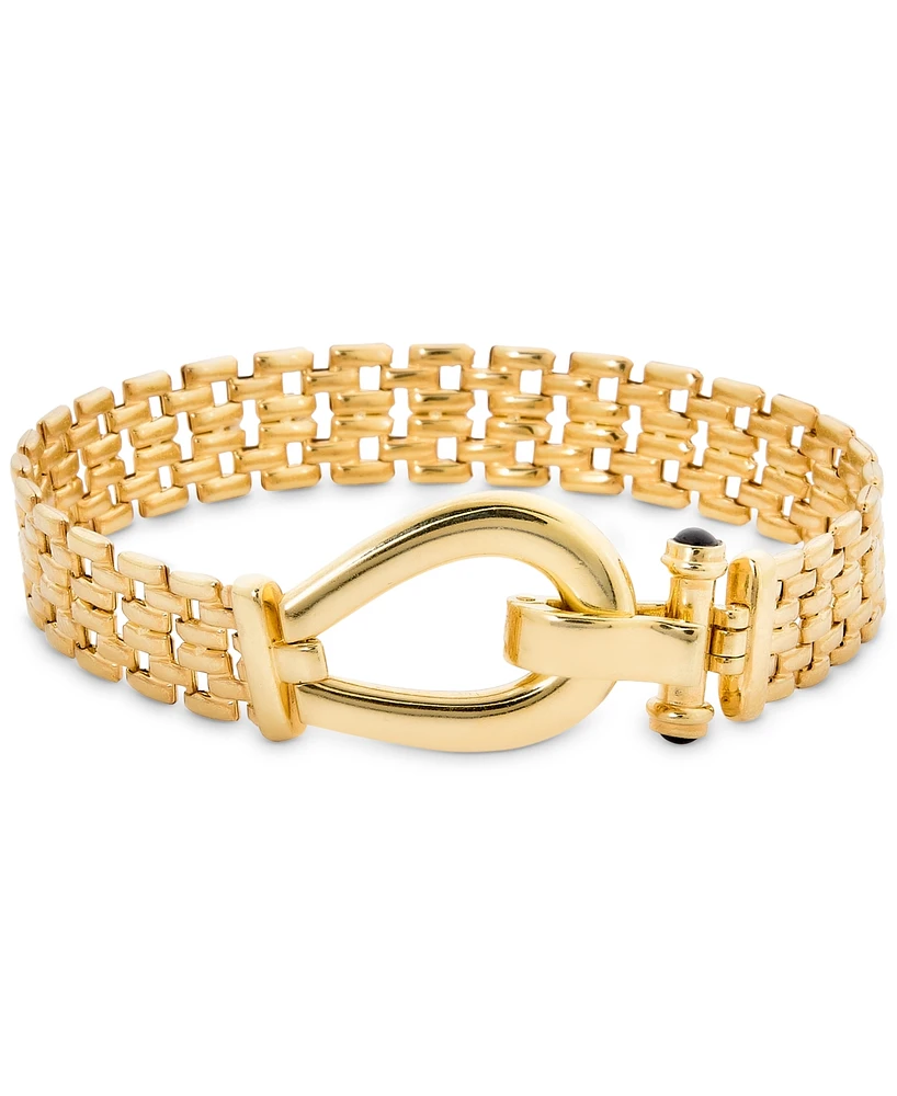 Black Spinel Horseshoe Clasp Panther Link Bracelet in 14k Gold-Plated Sterling Silver