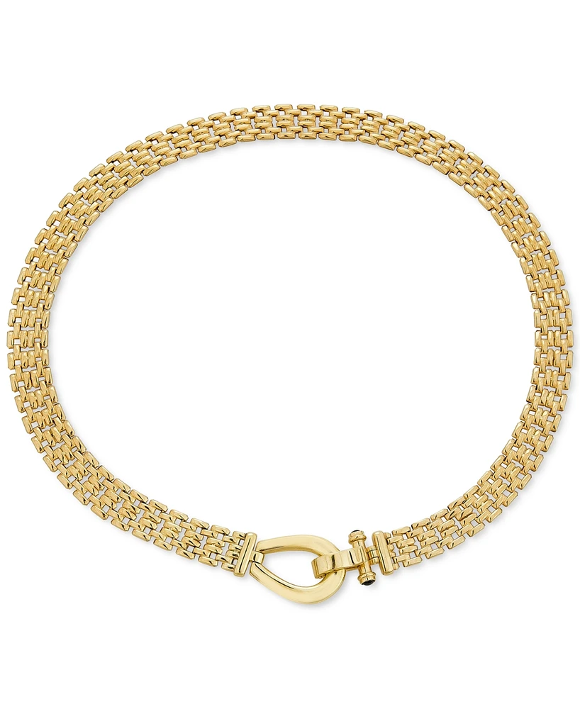 Black Spinel Horseshoe Clasp Panther 17" Collar Necklace in 14k Gold-Plated Sterling Silver