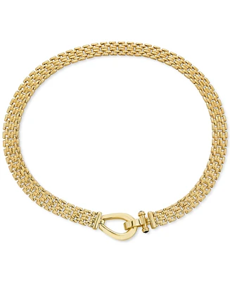 Black Spinel Horseshoe Clasp Panther 17" Collar Necklace in 14k Gold-Plated Sterling Silver