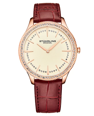 Men's Red Genuine Leather Strap Watch 38mm