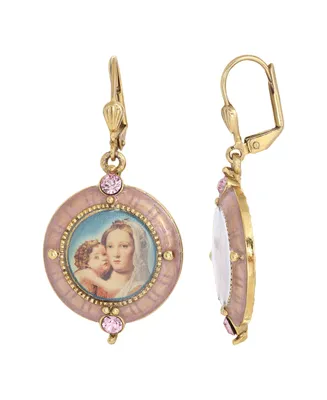 14K Gold-Dipped Crystal Enamel Mary and Child Decal Image Earrings