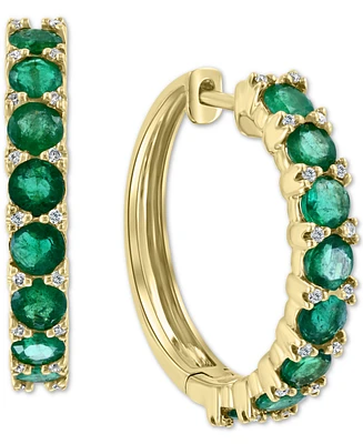 Effy Emerald (2-3/4 ct. t.w.) & Diamond (1/6 ct. t.w.) Hoop Earrings in 14k Gold