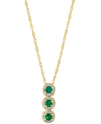 Emerald (1/6 ct. t.w.) & Diamond (1/10 Triple Halo 18" Pendant Necklace 14k Gold