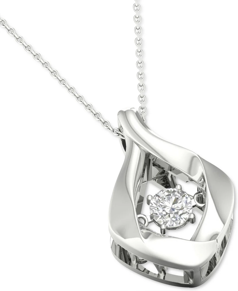 Twinkling Diamond Star Diamond Framed Solitaire 18" Pendant Necklace (1/5 ct. t.w.) in 10k White Gold