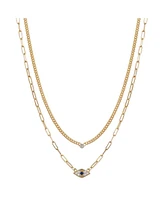 Gold Flash Plated Cubic Zirconia Evil Eye Layered Necklace, 16+2" Extender