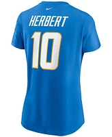 Women's Justin Herbert Powder Blue Los Angeles Chargers Name Number T-shirt