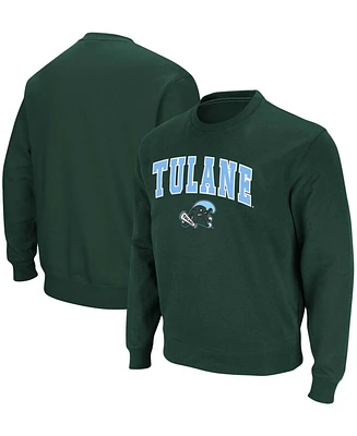 Men's Green Tulane Wave Arch Logo Tackle Twill Pullover Sweatshirt
