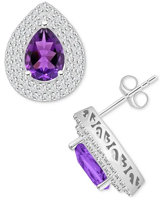 Rhodolite Garnet (2-1/5 ct. t.w.) & White Topaz (7/8 Pear Stud Earrings Sterling Silver (Also Citrine, Peridot, Amethyst, Blue