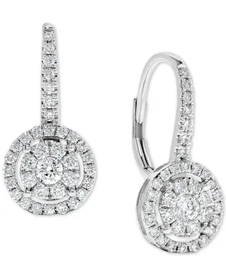 Diamond Halo Cluster Drop Earrings (3/4 ct. t.w.) in 14k White Gold