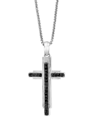Effy Men's Black Spinel Cross 18" Pendant Necklace (3/4 ct. t.w.) in Sterling Silver