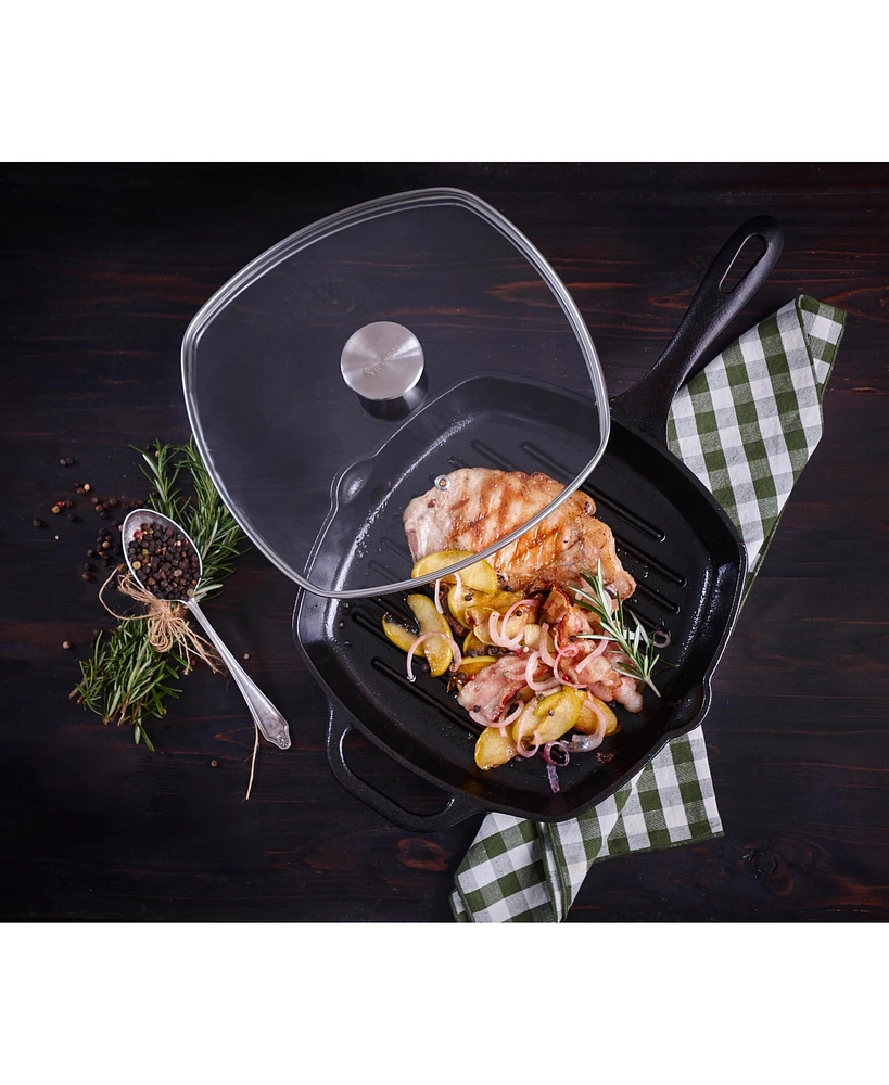 Victoria Glass Lid with Stainless Steel Knob for 10" Grill Pan