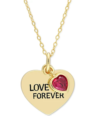 Lab-Grown Ruby & Heart "Love Forever" Double Charm 18" Pendant Necklace (5/8 ct. t.w.) in 18k Gold-Plated Sterling Silver