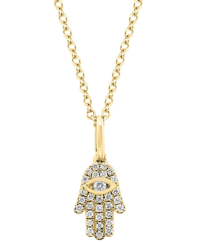 Effy Diamond Pave Hamsa Hand 18" Pendant Necklace (1/10 ct. t.w.) in Sterling Silver or 14k Gold-Plated Sterling Silver