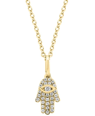Effy Diamond Pave Hamsa Hand 18" Pendant Necklace (1/10 ct. t.w.) in Sterling Silver or 14k Gold-Plated Sterling Silver