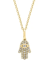 Effy Diamond Pave Hamsa Hand 18" Pendant Necklace (1/10 ct. t.w.) in Sterling Silver or 14k Gold-Plated Sterling Silver
