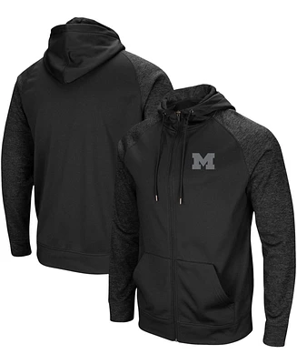 Men's Black Michigan Wolverines Blackout 3.0 Tonal Raglan Full-Zip Hoodie