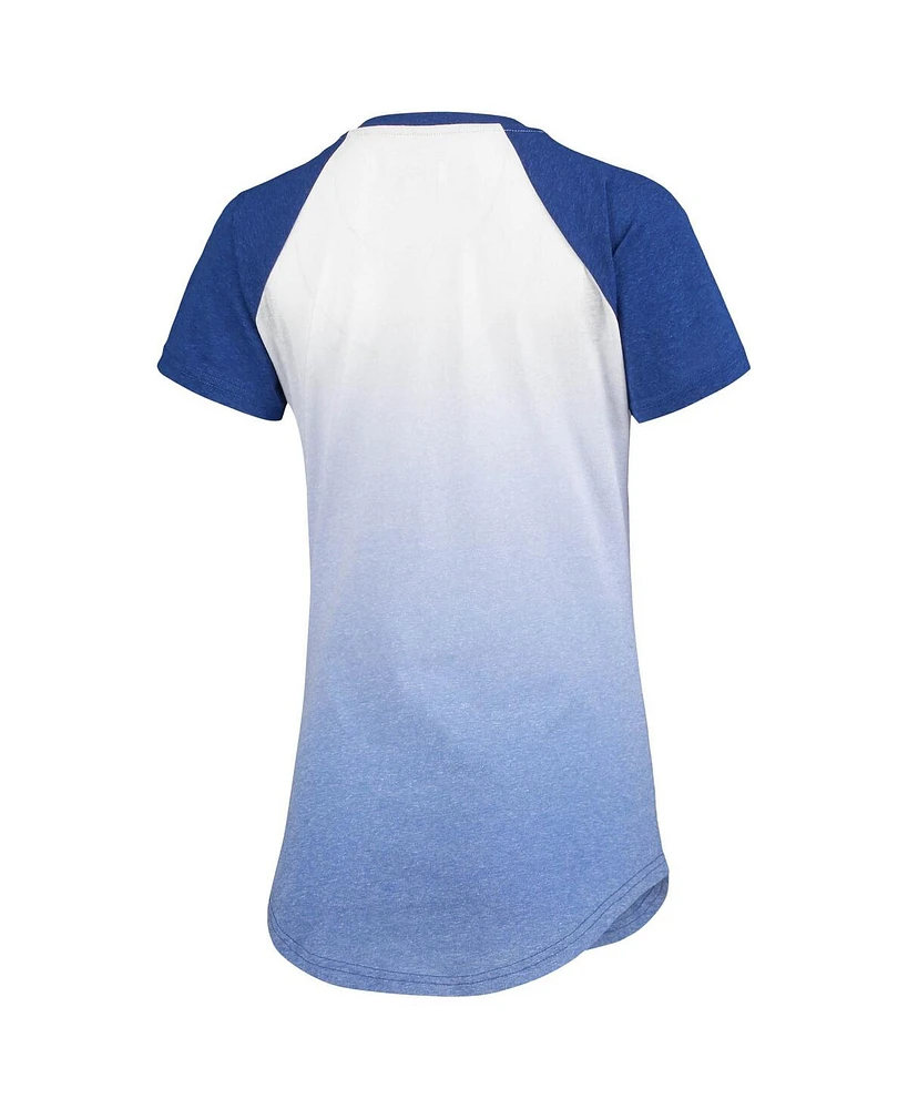 Women's Royal and White Los Angeles Dodgers Shortstop Ombre Raglan V-Neck T-Shirt