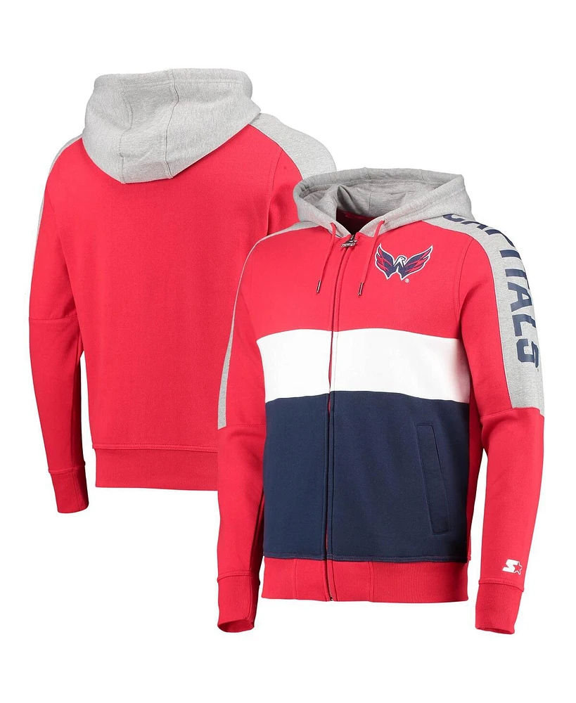 Men's Red, Navy Washington Capitals Playoffs Color Block Full-Zip Hoodie
