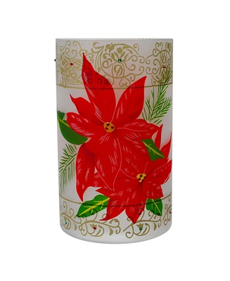 10" Hand-Painted Poinsettias and Flameless Glass Christmas Candle Holder