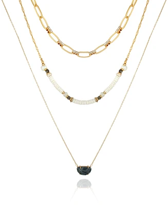 T Tahari Women's White Shell and Link Layered Necklace