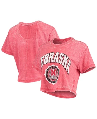 Women's Heathered Scarlet Nebraska Huskers Edith Vintage-Like Burnout Crop T-shirt