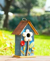 Glitzhome 10.25" Retro Birdhouse with 3D Flowers