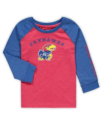 Toddler Boys and Girls Colosseum Heathered Red Kansas Jayhawks Long Sleeve Raglan T-shirt