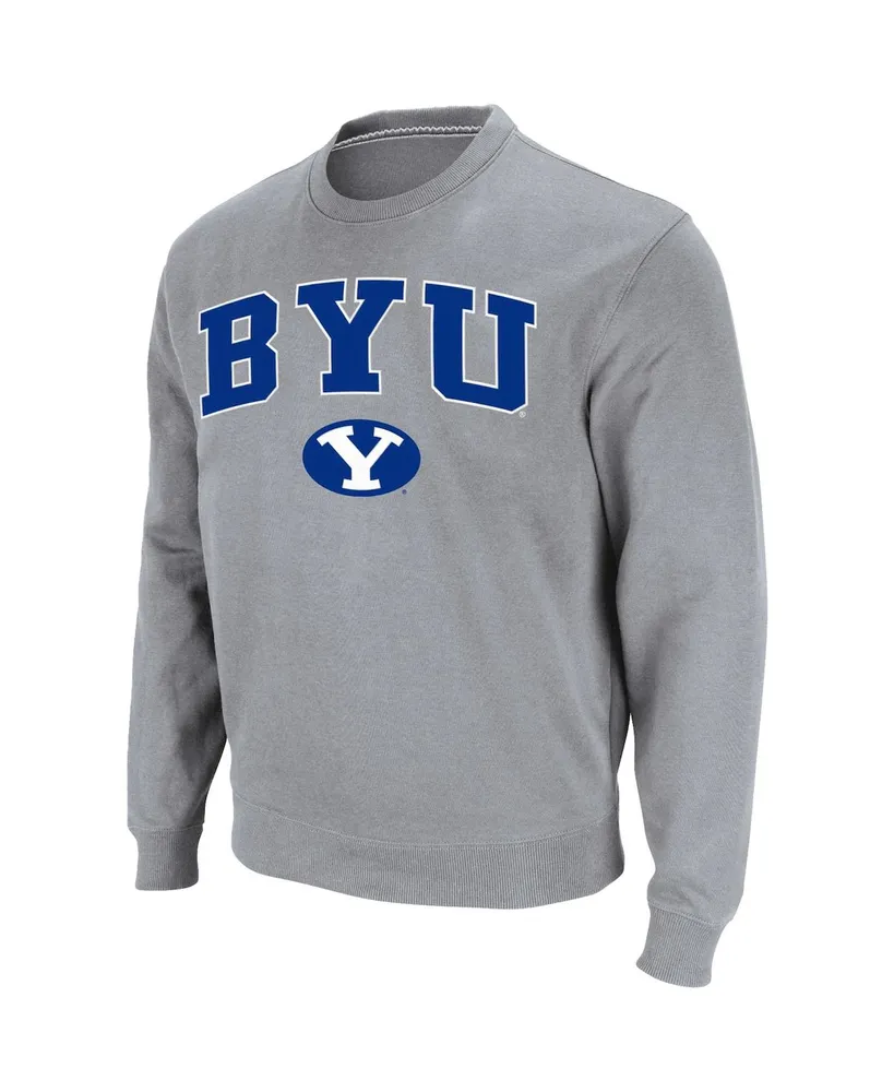 Men's Colosseum Heathered Gray Byu Cougars Team Arch Logo Tackle Twill Pullover Sweatshirt