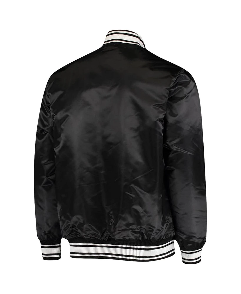 Men's Starter Black Carolina Panthers Locker Room Satin Varsity Full-Snap Jacket
