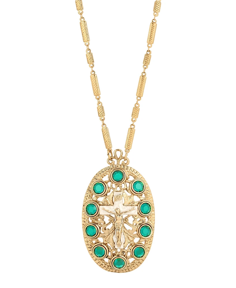 Symbols of Faith Women's Oval Cross Stone Necklace