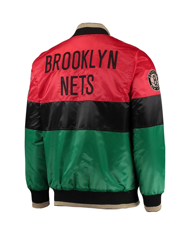Men's Starter Red and Black and Green Brooklyn Nets Black History Month Nba 75th Anniversary Full-Zip Jacket