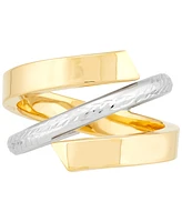 Crisscross Open Style Statement Ring 10k Two-Tone Gold