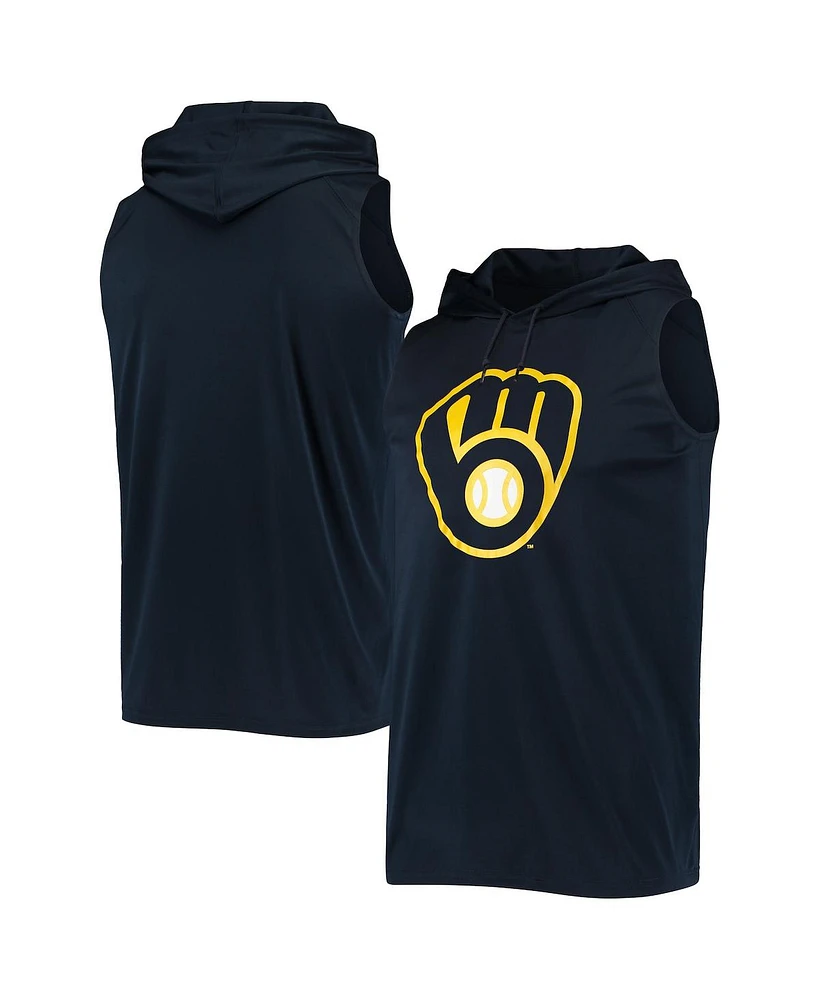 Men's Stitches Navy Milwaukee Brewers Sleeveless Pullover Hoodie