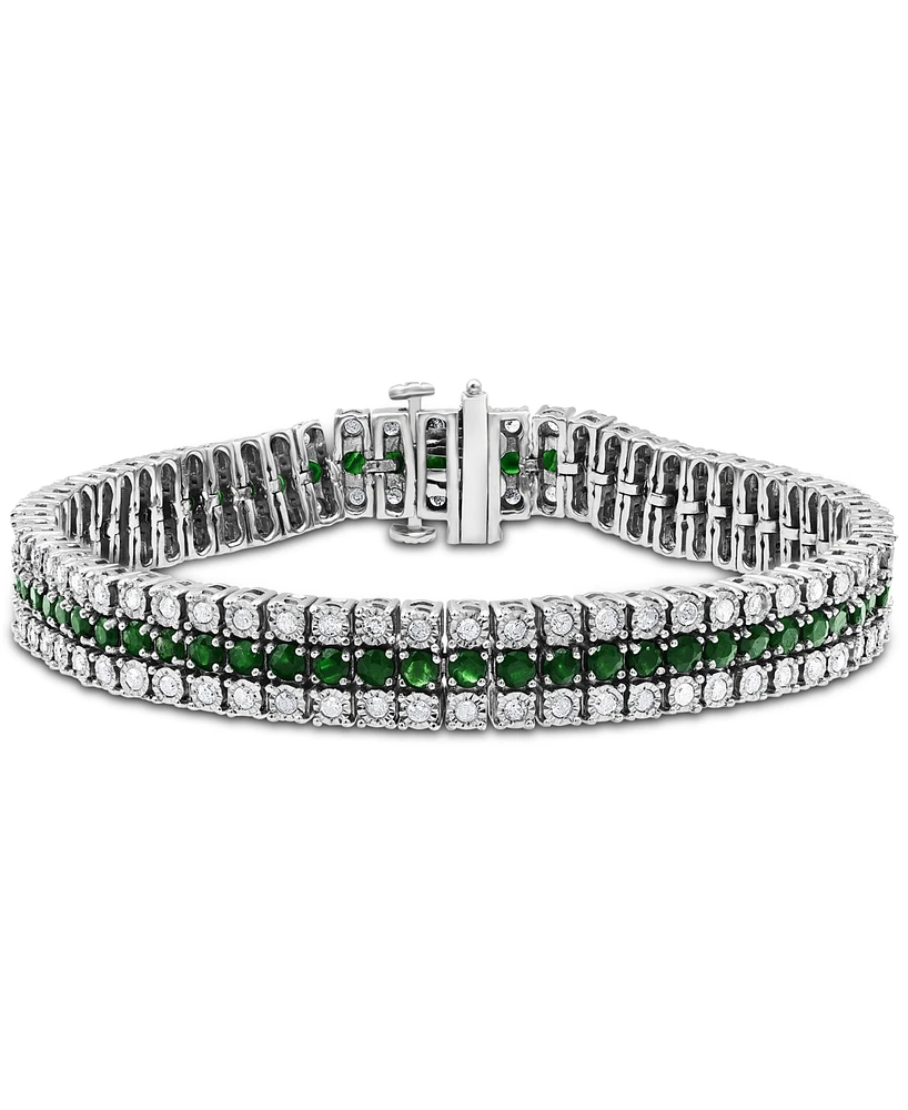 Sapphire (6 ct. t.w.) & Diamond (2 ct. t.w.) Triple Row Tennis Bracelet in Sterling Silver (Also in Emerald & Ruby)