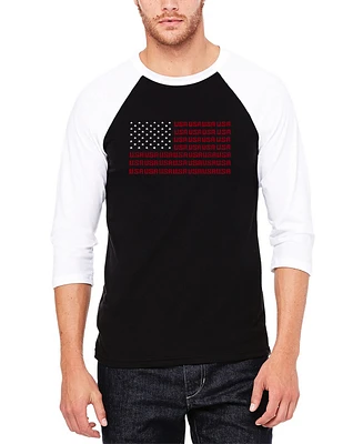 Men's Raglan Baseball Word Art Usa Flag T-shirt