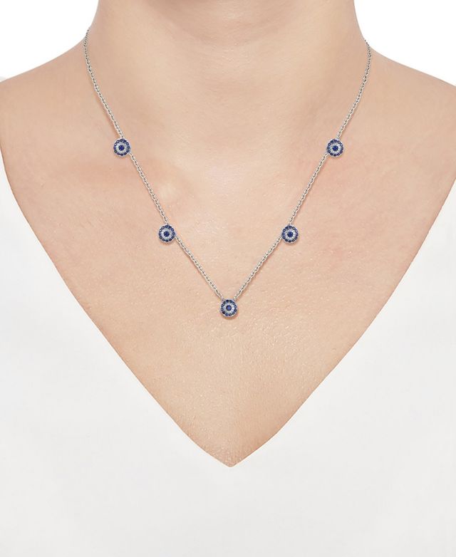 Lab-Grown Sapphire (1-1/10 ct. t.w.) & Lab-Grown White Sapphire (1/6 ct. t.w.) 17" Collar Necklace in Sterling Silver