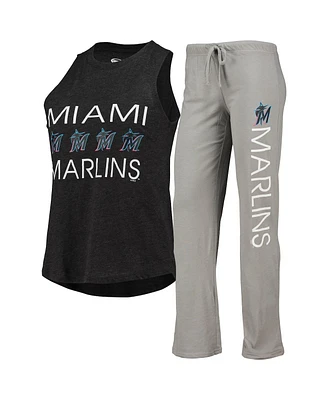 Women's Concepts Sport Gray, Black Miami Marlins Meter Muscle Tank Top and Pants Sleep Set