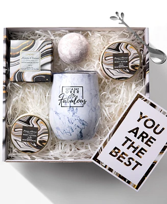 Wine Tumbler Spa Gift Basket, Personalized Gifts, Jasmine Coconut Bath and Body Care Set, 8 Piece