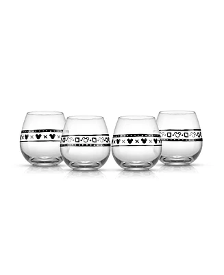JoyJolt Disney Geo Picnic Mickey Mouse 15 Oz Stemless Wine Glasses Set, 4 Pieces