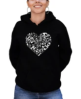 Women's Hooded Word Art Heart Notes Sweatshirt Top