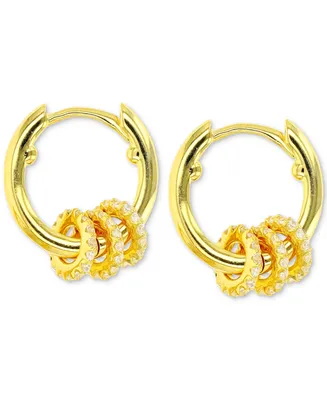 Cubic Zirconia Rondelle Small Huggie Hoop Earrings in Sterling Silver, 0.61"
