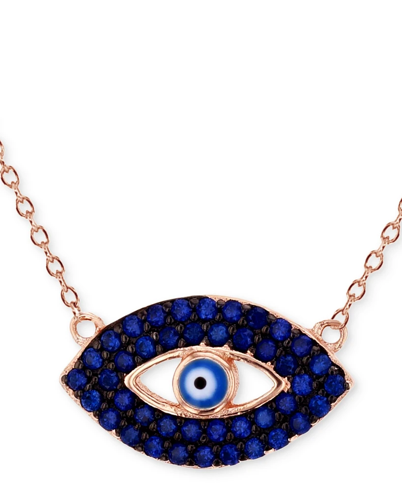 Cubic Zirconia & Enamel Evil Eye Pendant Necklace 14k Rose Gold-Plated Sterling Silver, 16" + 1" extender