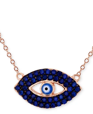 Cubic Zirconia & Enamel Evil Eye Pendant Necklace 14k Rose Gold-Plated Sterling Silver, 16" + 1" extender