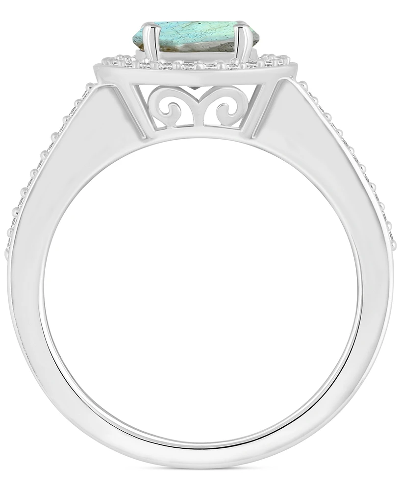 Cultured Freshwater Pearl & Diamond (1/5 ct. t.w.) Halo Ring Sterling Silver (Also Onyx, Labradorite Turquoise)