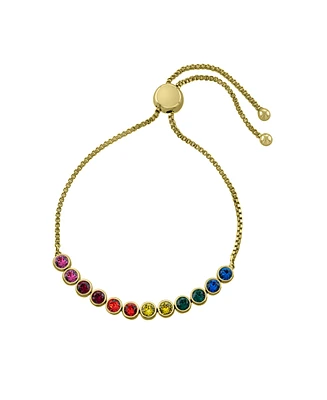 Women's Rainbow Crystal Bezel Set Adjustable Bracelet