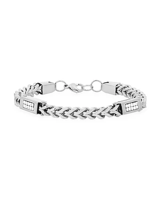 Steeltime Men's Stainless Steel Wheat Chain and Simulated Diamonds Link Bracelet