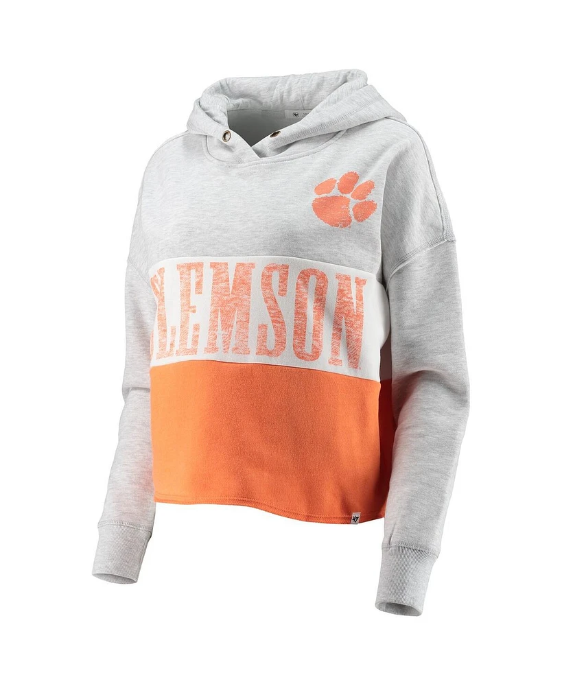 Women's '47 Heathered Gray, Orange Clemson Tigers Lizzy Colorblocked Cropped Pullover Hoodie
